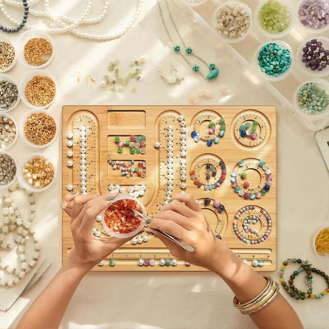 Jewelry Making Board - Bandeja de miçangas flocada de madeira,